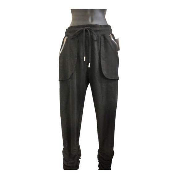 Black‎ zippered rockstar edgy ruched leg hem sweatpants size small new - Picture 7 of 15